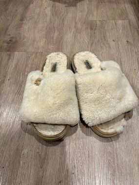 Plush Cream Faux Shearling Slide Slippers - Unbranded